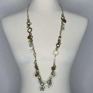 Anthropologie Daisy Chain Green and Peach long Necklace